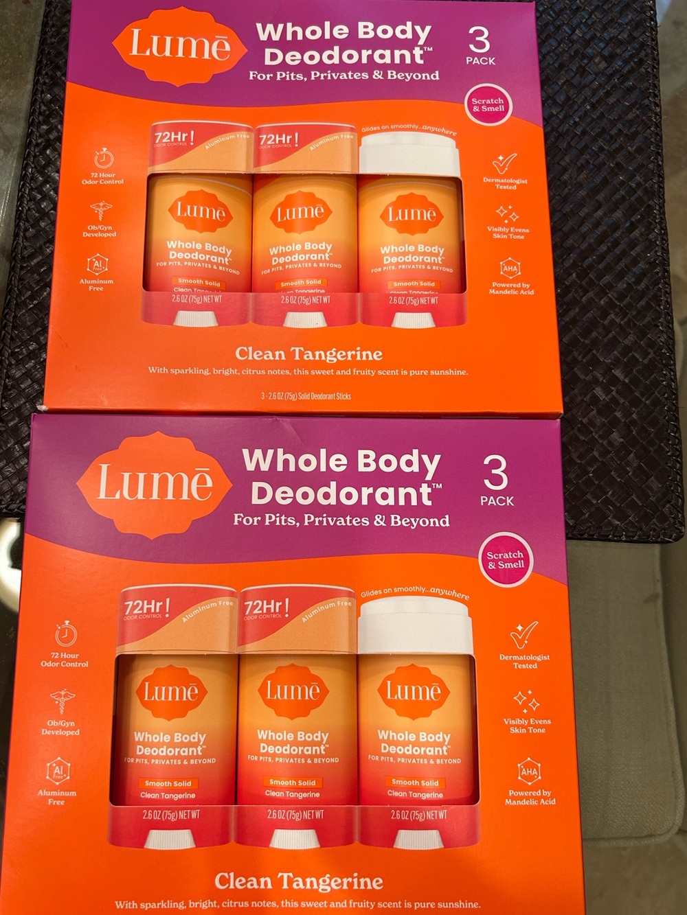 LUME Clean Tangerine Whole Body Deodorant two 3-packs